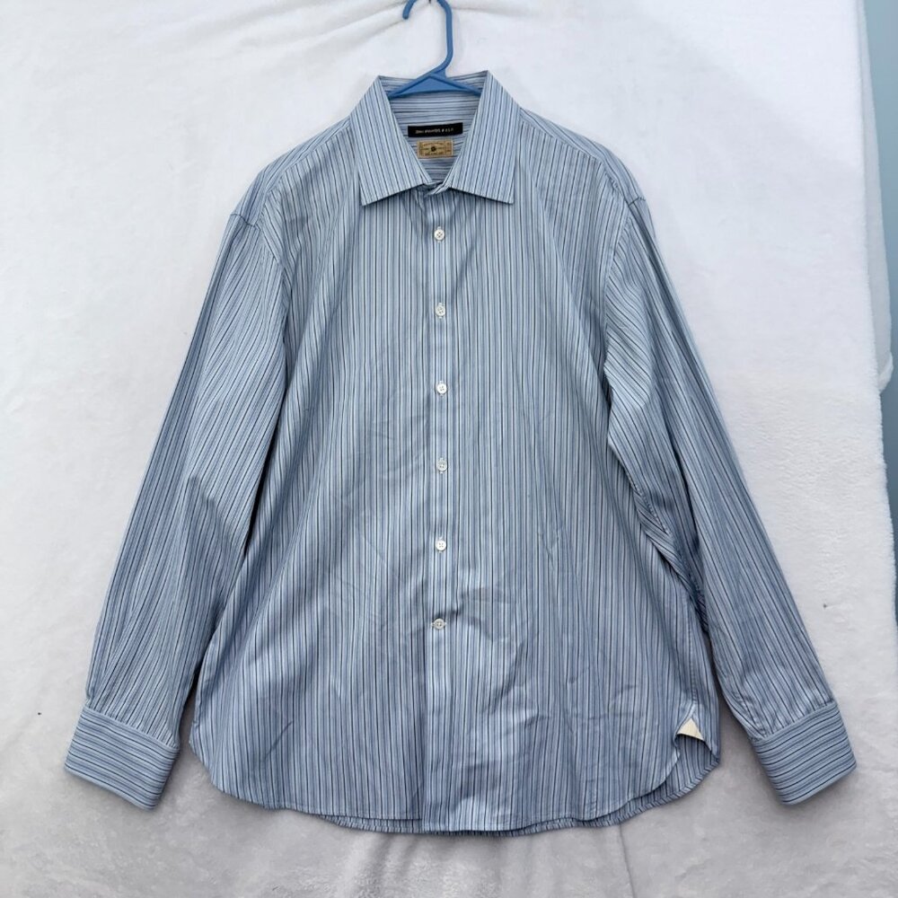 John Varvatos USA Dress Shirt Mens 17 Long Blue Stripe Business Casual Button Up